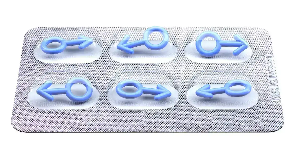 Blister met pillen in vorm van mannen symbool