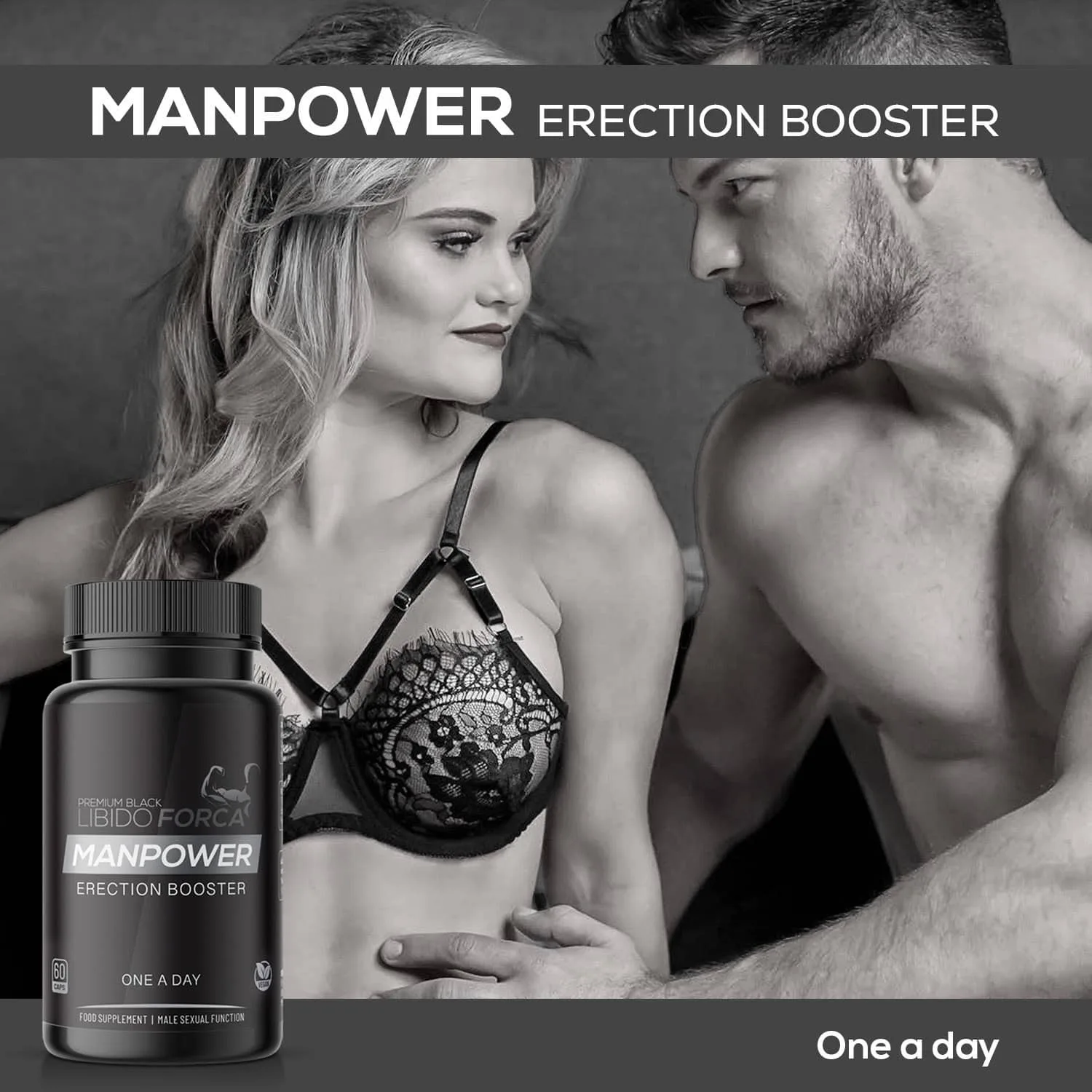 Man en vrouw met potje natuurlijke erectiepillen ManPower